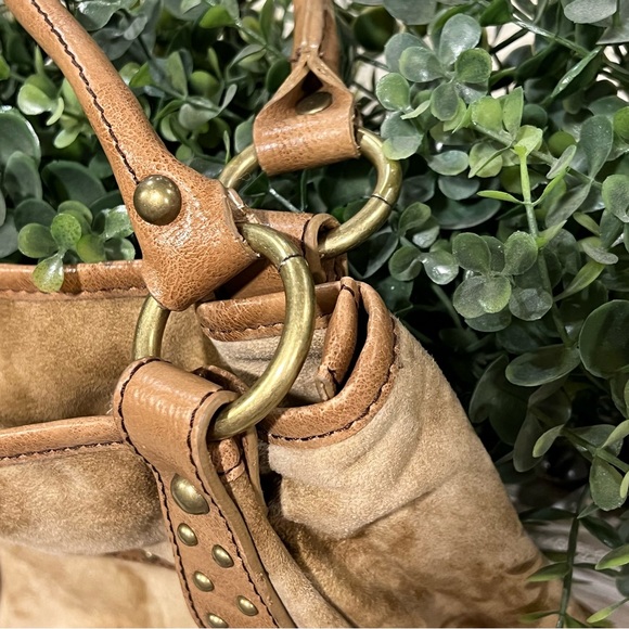 PRITZI Wheat Studded Brass Large Hobo Shoulder Bag Vegan Suede Leather - Picture 3 of 14